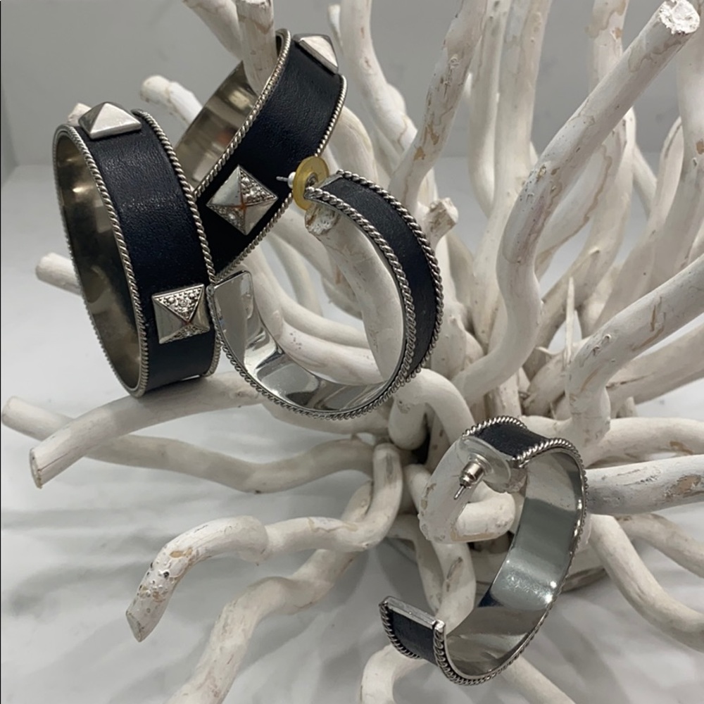 Leather look studded bangles/matching earrings set
